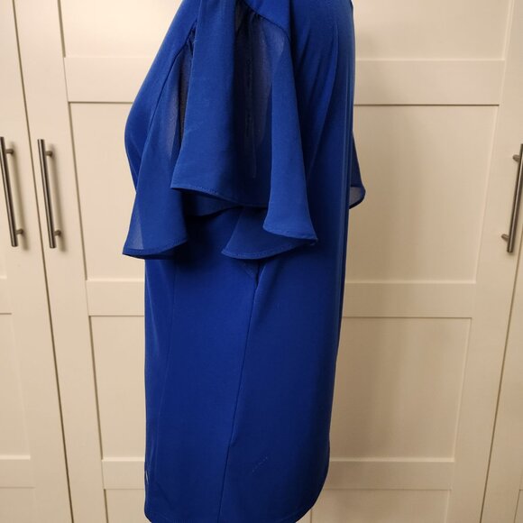 Calvin Klein Royal Blue Flutter Sleeve Blouse Top S/P - Picture 3 of 8